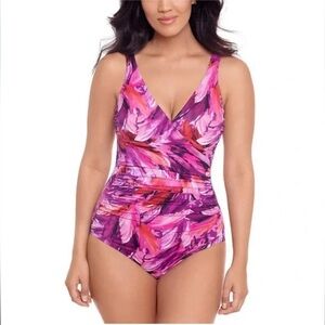 Miraclesuit NEW Kirklnd Oceanus Floral 12 Ruched Swimsuit Shape Control Minimize